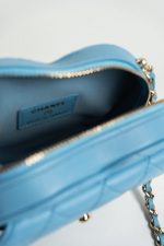 22S CC In Love Blue Lambskin Quilted Small (Clutch on Chain) Heart Bag LGHW - Image 6