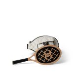 23C Tennis Racket Mirror Vanity Clutch with Chain White & Black W/ LGHW - Image 2