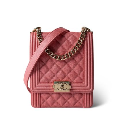 Coral Pink Caviar Quilted North South Boy Bag Light Gold Hardware