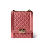 Coral Pink Caviar Quilted North South Boy Bag Light Gold Hardware - Image 4