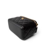 Black Lambskin Quilted Pearl Crush Vanity Case With Chain Antique Gold - Image 9