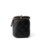 Black Lambskin Quilted Pearl Crush Vanity Case With Chain Antique Gold - Image 13