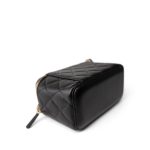 Black Lambskin Quilted Pearl Crush Vanity Case With Chain Antique Gold - Image 6