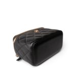 Black Lambskin Quilted Pearl Crush Vanity Case With Chain Antique Gold - Image 8