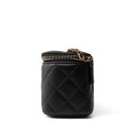 Black Lambskin Quilted Pearl Crush Vanity Case With Chain Antique Gold - Image 11