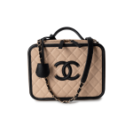 Beige / Black Caviar Quilted Filigree Vanity Case Large Light Gold Hardware - Image 4