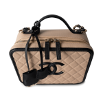 Beige / Black Caviar Quilted Filigree Vanity Case Large Light Gold Hardware - Image 9