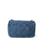 Blue Denim Quilted Camelia Mini Flap Aged Silver Hardware - Image 3
