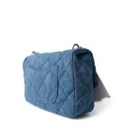 Blue Denim Quilted Camelia Mini Flap Aged Silver Hardware - Image 7