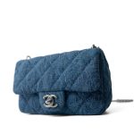 Blue Denim Quilted Camelia Mini Flap Aged Silver Hardware - Image 6