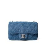 Blue Denim Quilted Camelia Mini Flap Aged Silver Hardware - Image 2