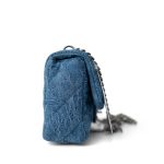 Blue Denim Quilted Camelia Mini Flap Aged Silver Hardware - Image 5