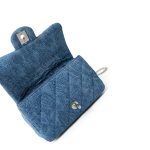 Blue Denim Quilted Camelia Mini Flap Aged Silver Hardware - Image 11