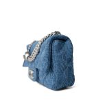 Blue Denim Quilted Camelia Mini Flap Aged Silver Hardware - Image 8