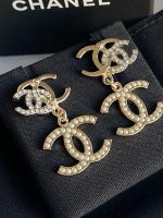 Chanel Triple CC Pearly White Earrings Light Gold and Silver - Image 6
