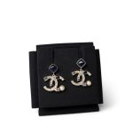 22B CC Dangle Earrings Golden, Pearly White, Crystal and Black/Navy