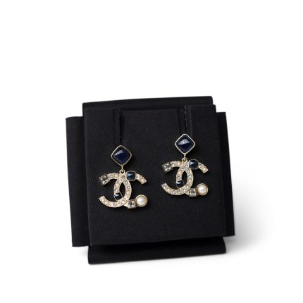 22B CC Dangle Earrings Golden, Pearly White, Crystal and Black/Navy