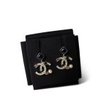 22B CC Dangle Earrings Golden, Pearly White, Crystal and Black/Navy - Image 2