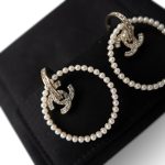22B CC Hoop Earrings Gold, Pearly White and Crystal - Image 2