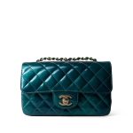 23P Multi Tone Green Patent Quilted Mini Rectangular Flap Light Gold Hardware