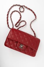 17B Mini Rectangular Red Caviar Quilted Flap Silver Hardware’s