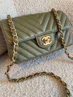 17C Khaki Green Chevron Calfskin Mini Rectangular Flap Brushed GHW - Image 2