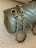 17C Khaki Green Chevron Calfskin Mini Rectangular Flap Brushed GHW - Image 10