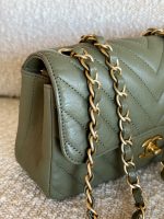 17C Khaki Green Chevron Calfskin Mini Rectangular Flap Brushed GHW - Image 12