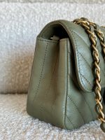 17C Khaki Green Chevron Calfskin Mini Rectangular Flap Brushed GHW - Image 18
