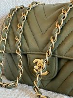 17C Khaki Green Chevron Calfskin Mini Rectangular Flap Brushed GHW - Image 21