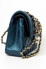 18S Dark Blue Small Caviar Quilted Classic Double Flap Light Gold Hardware - Image 4