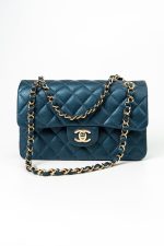 18S Dark Blue Small Caviar Quilted Classic Double Flap Light Gold Hardware - Image 3