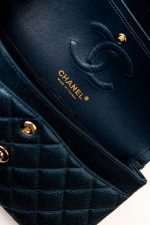 18S Dark Blue Small Caviar Quilted Classic Double Flap Light Gold Hardware - Image 5