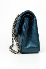 18S Dark Blue Small Caviar Quilted Classic Double Flap Light Gold Hardware - Image 8