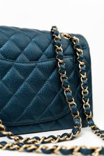 18S Dark Blue Small Caviar Quilted Classic Double Flap Light Gold Hardware - Image 9
