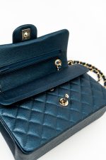 18S Dark Blue Small Caviar Quilted Classic Double Flap Light Gold Hardware - Image 12