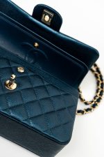 18S Dark Blue Small Caviar Quilted Classic Double Flap Light Gold Hardware - Image 15