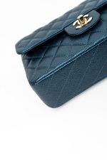 18S Dark Blue Small Caviar Quilted Classic Double Flap Light Gold Hardware - Image 16