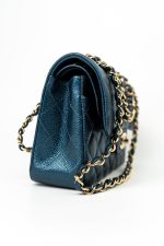 18S Dark Blue Small Caviar Quilted Classic Double Flap Light Gold Hardware - Image 18