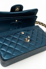 18S Dark Blue Small Caviar Quilted Classic Double Flap Light Gold Hardware - Image 6