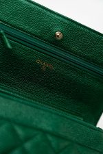 18S Emerald Green Caviar Quilted Wallet on Chain (WOC) - Image 4