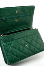 18S Emerald Green Caviar Quilted Wallet on Chain (WOC) - Image 17