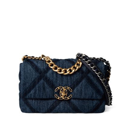 Denim Quilted 19 Flap Small Antique Gold Hardware