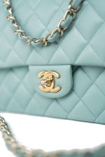19c Tiffany Blue Caviar Quilted Classic Flap Light Gold Hardware - Image 3