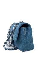 20B Denim Quilted Single Flap Medium Silver Hardware - Image 5