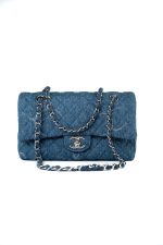 20B Denim Quilted Single Flap Medium Silver Hardware