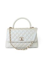 20K Iridescent White Caviar Quilted Coco Handle Medium Light Gold Hardware