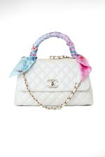 20K Iridescent White Caviar Quilted Coco Handle Medium Light Gold Hardware - Image 2