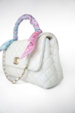 20K Iridescent White Caviar Quilted Coco Handle Medium Light Gold Hardware - Image 6