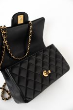 21A Black Lambskin Quilted Mini Top Handle Antique Gold Hardware - Image 9